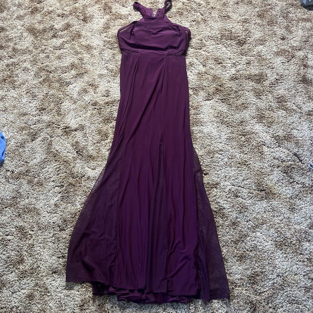 Nightway Womens Gown Berry Purple Size 4 Sheer Illusion T High Slit $109